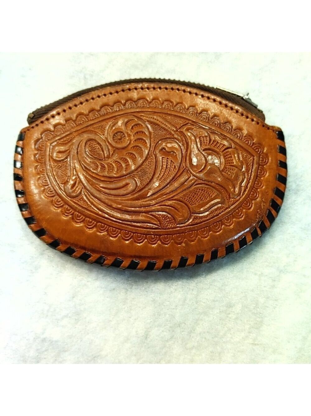 Vintage Mexican Leather Coin Purse Hand Tooled